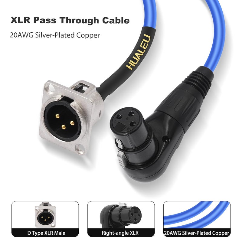 HUALEU 2FT Right Angle 3pin Female XLR Pass Through Cable,D-Type XLR Male to Female Patch Panel, Floor Box - No Solder for Pro Audio Installations-20AWG Silver-Plated Copper Conductor-2Pack - Image 2